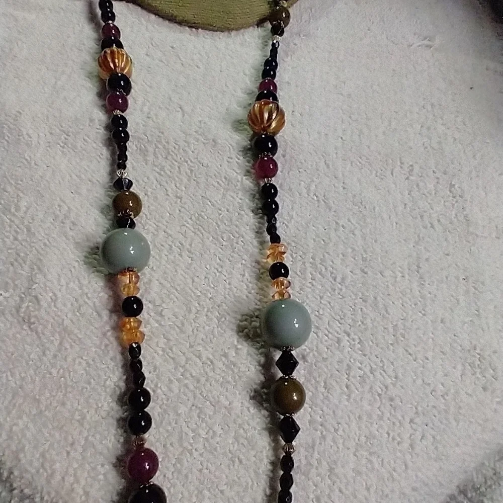 Multi color long beaded necklace
